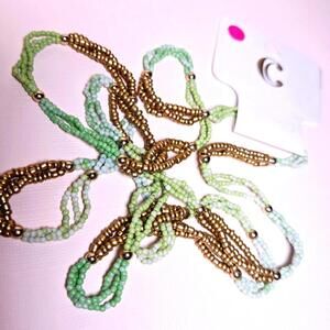 Charming Charlie 38" Long Green Gold Tone Beaded Necklace NWT